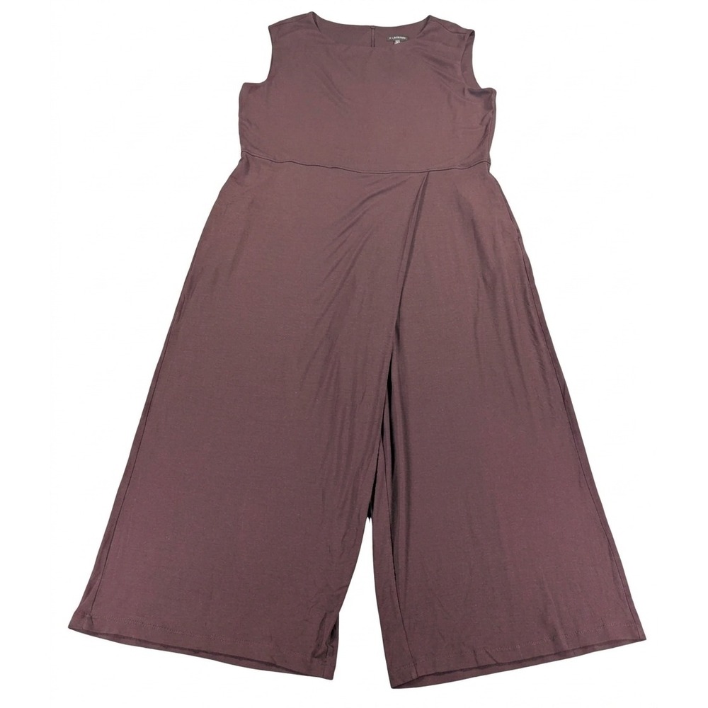 Eileen Fisher Casis Jumpsuit Plum Viscose Jersey Wide Leg L R8VFF-P4084M